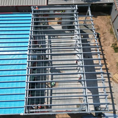 educational-building-columbus-tx-erection-Aerial-View-Roof Closeup
